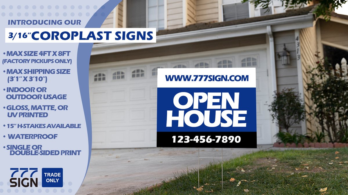777signCom's tweet image. Ideal for businesses, real estate, parking, and election signs, Coroplast offers unmatched flexibility and effectiveness.  777sign.com #CoroplastSigns #advertising #Marketing #versatile #ProfessionalPrinting