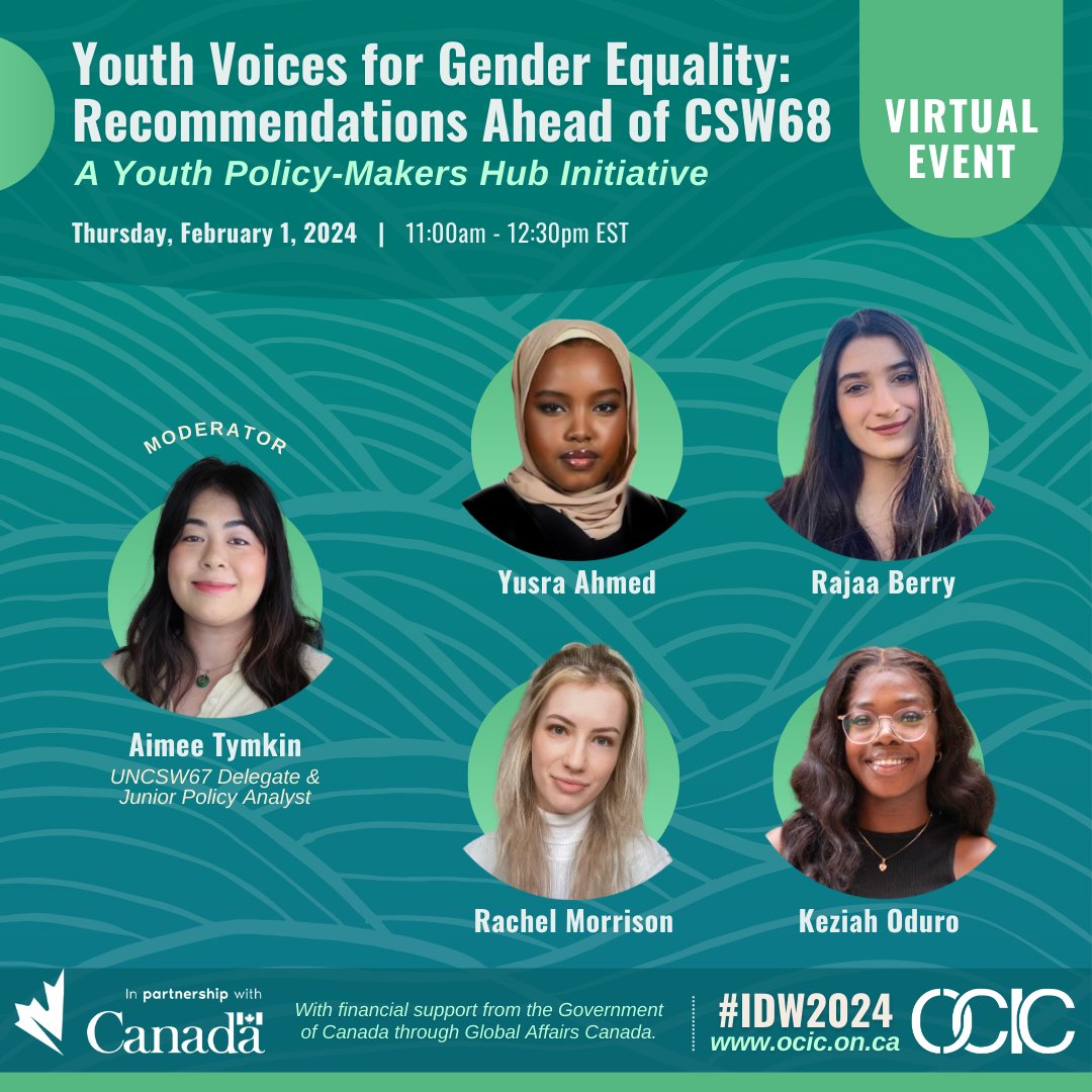 A few of our Youth Policy-Makers Hub members will be sharing youth recommendations ahead of #CSW68 tomorrow at a virtual event. Join us: us02web.zoom.us/meeting/regist… #IDW2024 #GoForTheGoals #GenderEquality