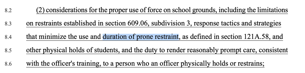 how many seconds is it safe to put a child face down and put pressure/weight on a students head, chest, lungs, sternum, diaphragm, back, or abdomen?

why, as legislators, leave that up to the POST Board?

#mnleg