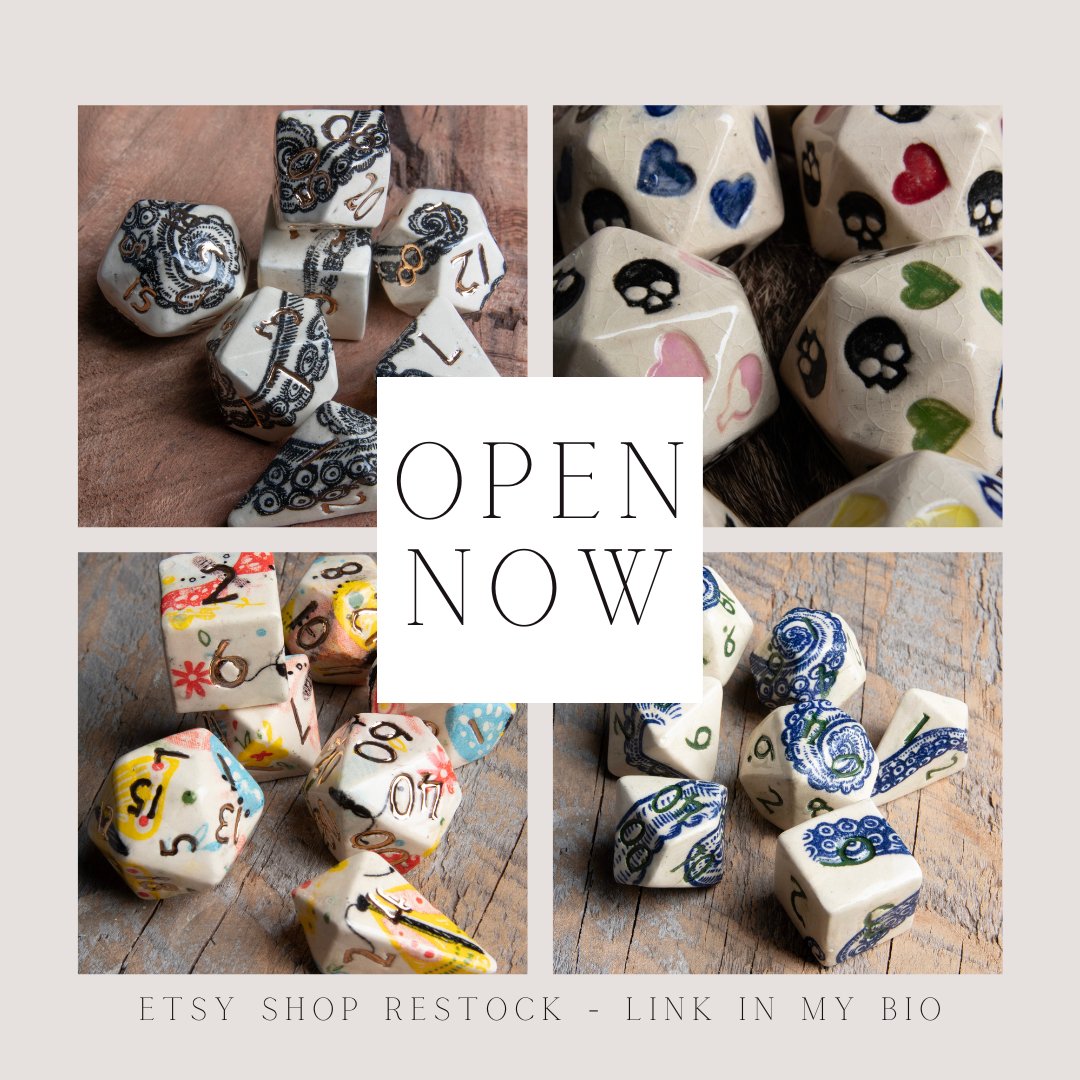 ClayWarforge's tweet photo. Everything is posted. Please consider sharing after you get your set 👐 refresh or use the sidebar filter if the items aren't appearing. Good luck! #dice #ttrpg #dnd https://t.co/2IxbhQPGF1