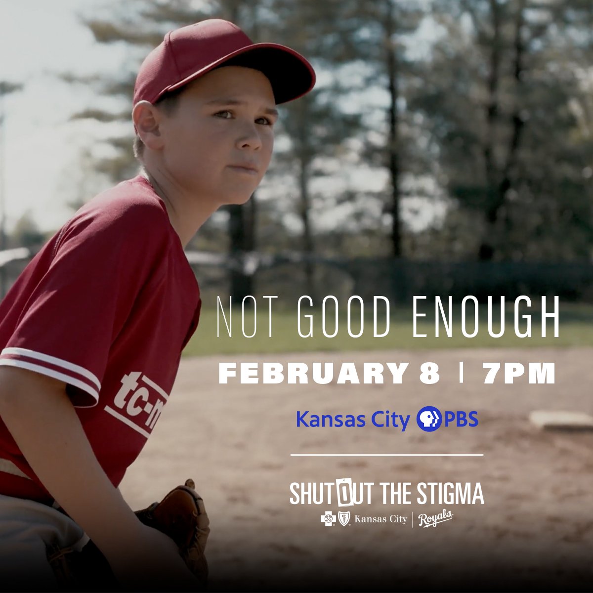 KCRoyalsFdn's tweet photo. We can't wait to watch the "Not Good Enough" documentary, a part of our Shut Out the Stigma initiative in partnership with @BlueKC, airing on KCPT tomorrow, February 8 at 7pm! Tune in! 📺 https://t.co/t1BF0frjfy