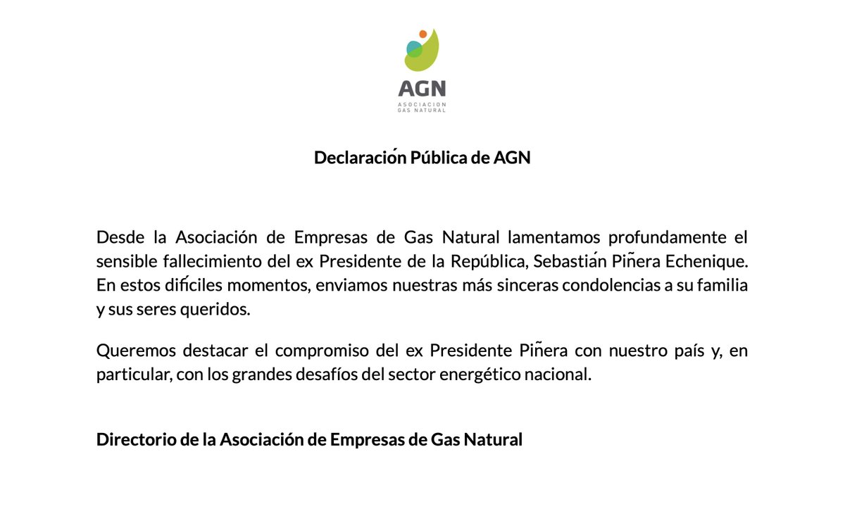 Declaración de AGN por el fallecimiento del ex Presidente Sebastián Piñera.