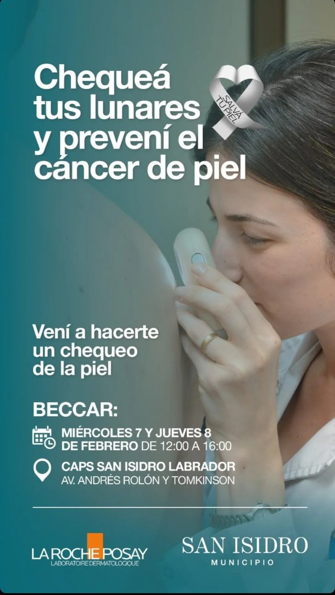 contintanorte's tweet photo. #SanIsidro #BECCAR Este miércoles 7 y jueves 8 de Febrero, aprovechá la campaña y prevení el Cáncer de Piel 6/9/24 CHEQUEÁ TUS LUNARES GRATIS!  Cuándo? Este miérc 7 y el jue 8, de 12 a 16, en la CAPs San Isidro Labrador, Av. Andrés Rolón y Tomkinson 
@RamonLanus
@santimayorga https://t.co/09nMAjJ3RC