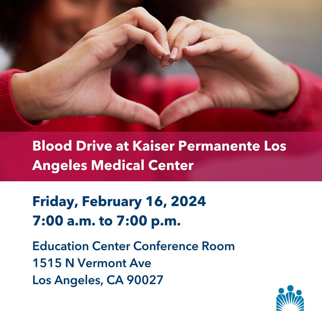 Join us Friday, February 16, 2024 from 7:00 a.m. to 7:00 p.m. for a #blooddrive at @KP_LAMC. Visit RedCrossBlood.org to schedule your lifesaving appointment using the code kaisersunset.
