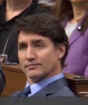 meme99369's tweet image. Trudeaus face before he left question today. 
What was he thinking?