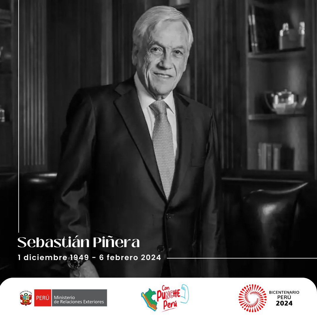 El Perú lamenta profundamente el fallecimiento del expresidente de la República de Chile, Sebastián Piñera. Durante sus dos periodos como mandatario de ese país, los vínculos peruano-chilenos se vieron fortalecidos sustantivamente.