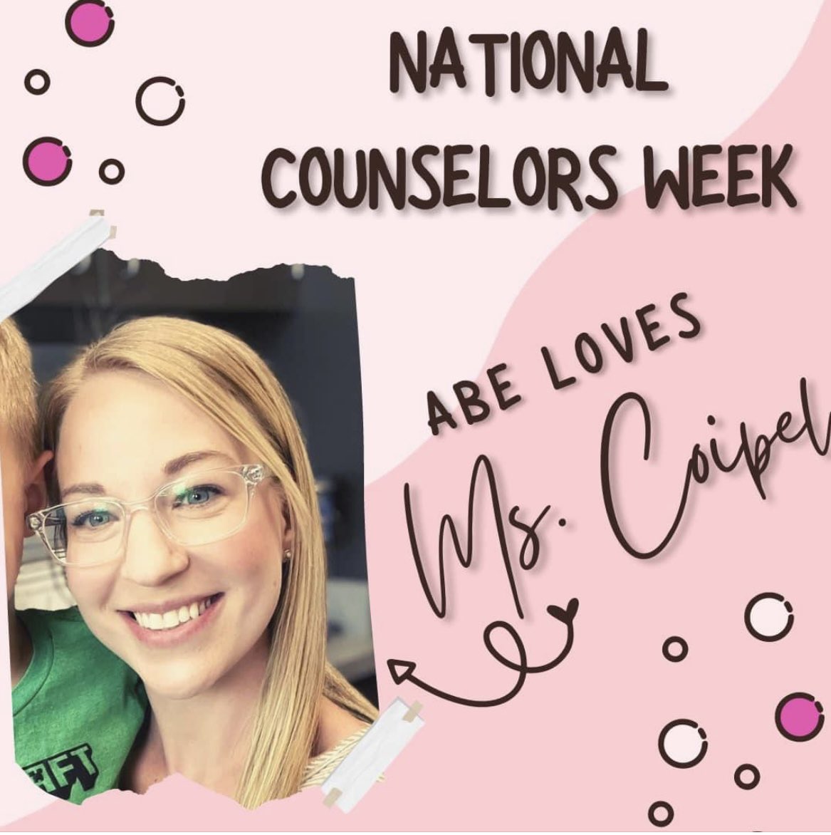Shout out to our amazing ABE counselor, Chelsea Coipel! She leads our morning announcement crew, has lunch bunch with students daily, supports our staff with classroom meeting resources, and meets with individual students and groups throughout the day. We 💙you!