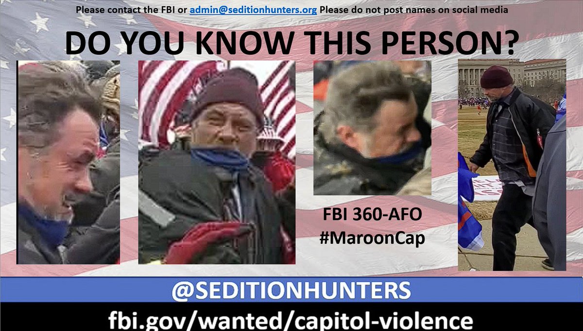 SeditionHunters's tweet photo. Please share across all platforms. #DoYouKnow this person?? Please contact the FBI with 360-AFO https://t.co/CacVxYJIL1 or contact us at admin@seditionhunters.org Please do not post names on social media #MaroonCap #DCRiots #CapitolRiots #Tucker https://t.co/0YuSfC3I8E