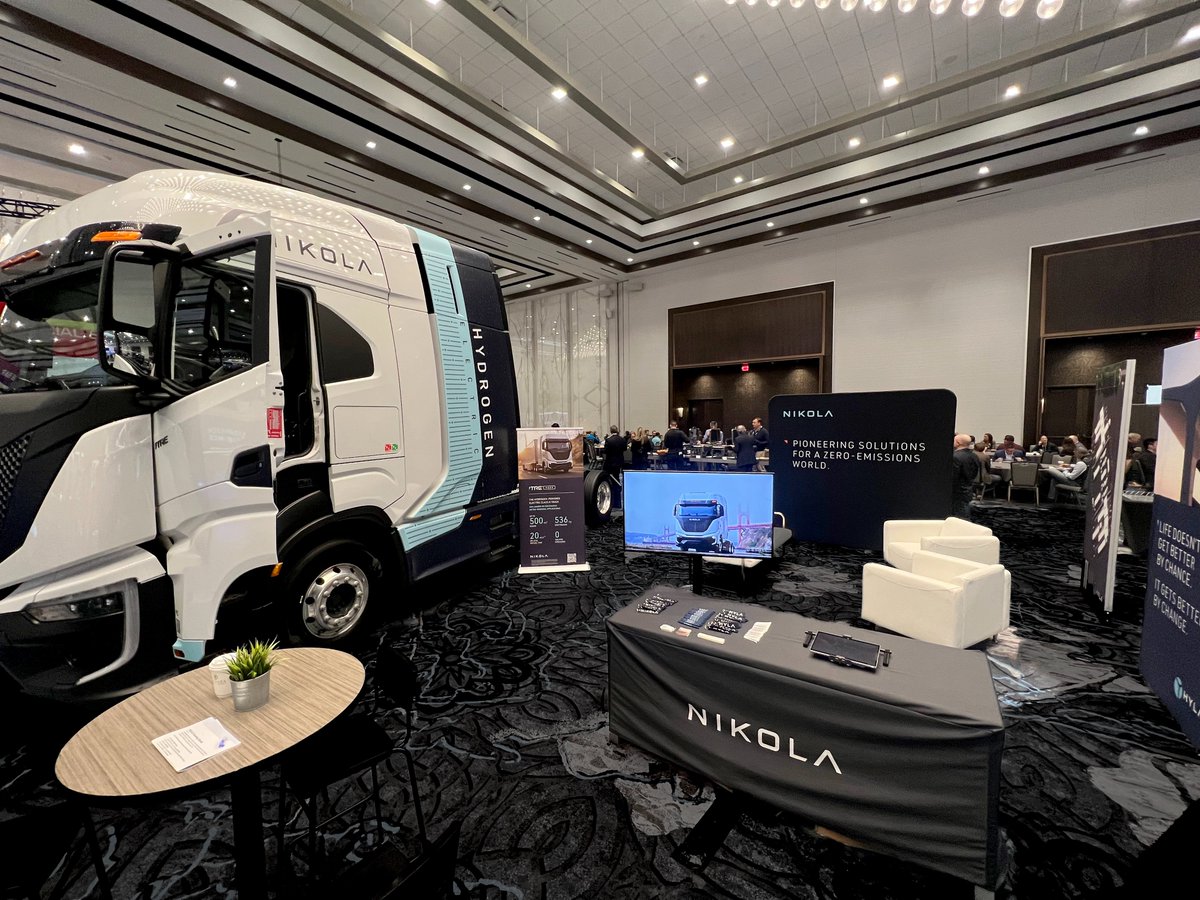 nikolamotor's tweet photo. We're back in Las Vegas bringing the Nikola hydrogen fuel cell electric truck to @ManifestFOL! Get a walk around tour of the truck and meet the team that's shaping the future of trucking at booth V3.

Learn more here: https://t.co/e5AQg5t1M6

#FollowNone #NKLA https://t.co/yVqHrlv97I