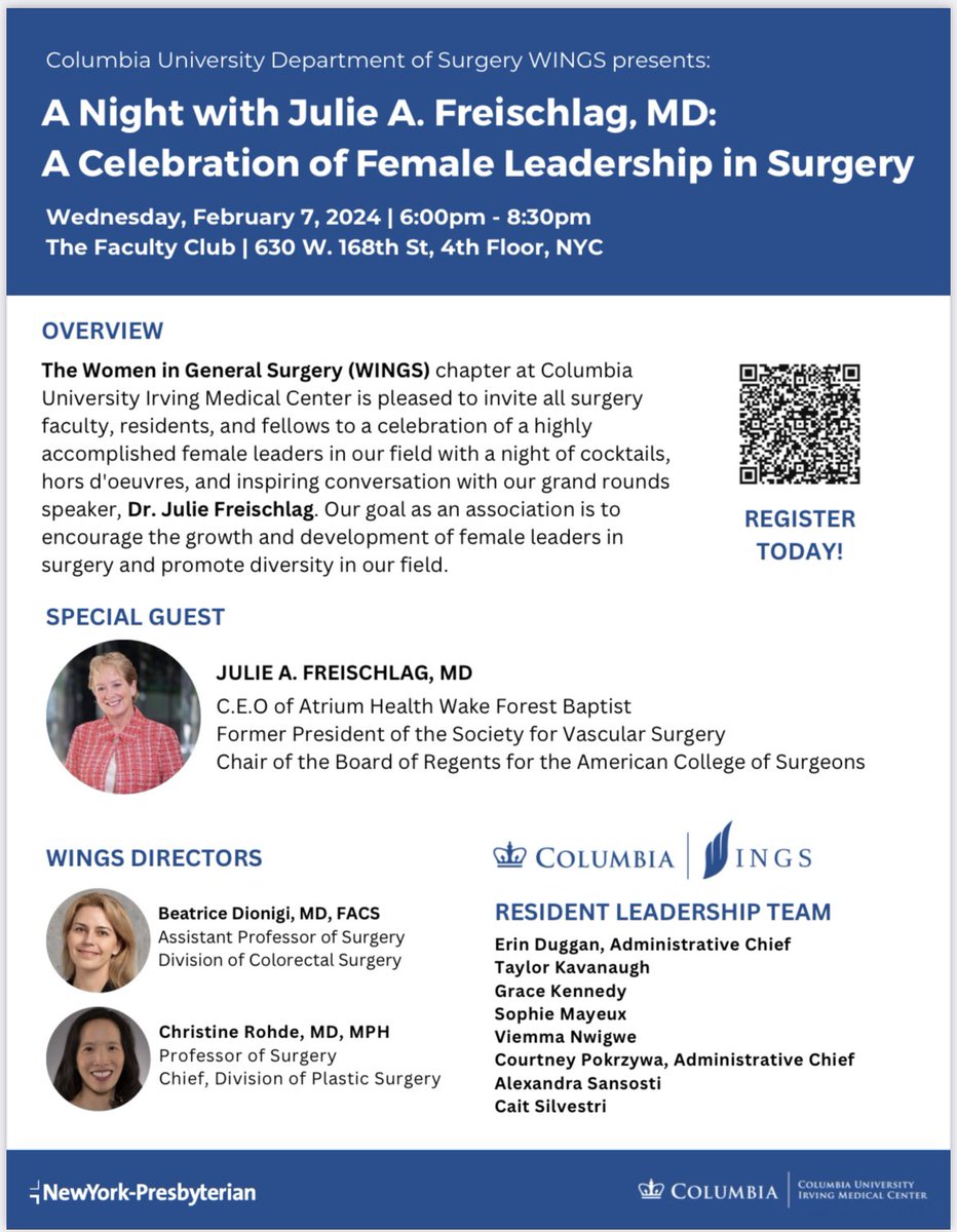 Tomorrow evening.. I am so excited to host <a href="/JFreischlag/">Julie Freischlag, MD</a> <a href="/columbiawings_/">Columbia WINGS</a> event! 🤩<a href="/ColumbiaCRS/">Columbia Colorectal Surgery</a> <a href="/Columbia/">Columbia University</a> <a href="/ColumbiaSurgery/">Columbia Surgery</a> <a href="/ColumbiaSurgRes/">Columbia Surgery Residency</a> <a href="/WomenSurgeons/">WomenSurgeons</a> <a href="/womeninsurgery/">Women in Surgery</a>