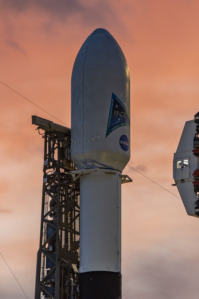 NASA's tweet photo. Ground winds have postponed the launch of PACE 24 hours due to weather conditions. The new launch time is set for Feb. 8 at 1:33am ET (0633 UTC). https://t.co/anSReOWlVt https://t.co/JpQKBQ6dX2
