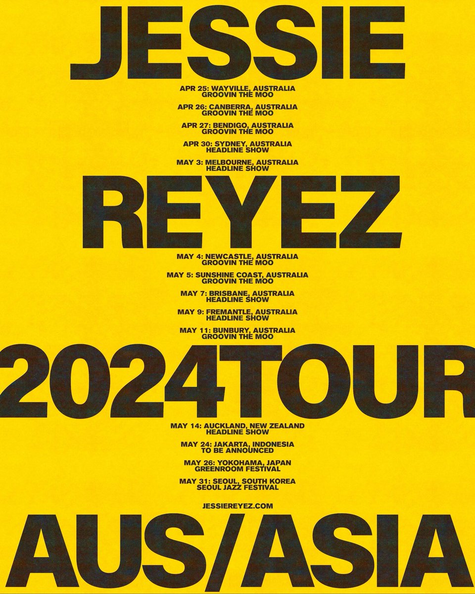 Australia + New Zealand + Asia April/May First access to headline shows Feb 8 @ 11am local time. Sign up here: JessieReyez.lnk.to/mailingsignup General tickets Feb 9th @ 12pm local. C u