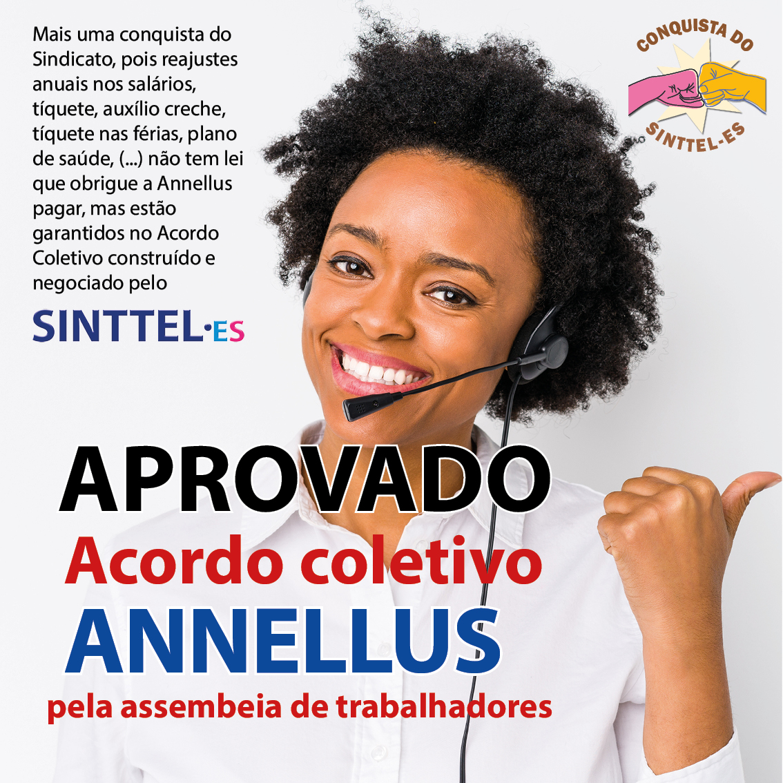 sinttel_es's tweet photo. Trabalhadores na ANNELLUS aprovam proposta de Acordo Coletivo 2024
Por maioria, a proposta de Acordo Coletivo negociada pelo SINTTEL-ES foi aprovada. Reajustes acima da inflação (6,97%) nos salários e nos benefícios são as maiores conquistas. https://t.co/KbOucfuBin https://t.co/PIU0ffXFbx