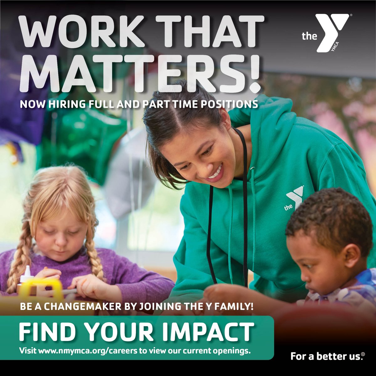 NMYMCA's tweet photo. Are you ready to make a meaningful impact in your community? Join the Y family today and become a CHANGEMAKER! Explore our diverse openings at https://t.co/dOsCZkPZHk and start doing WORK THAT MATTERS.

#NMYMCA #WorkThatMatters https://t.co/vC1BX2sYs2