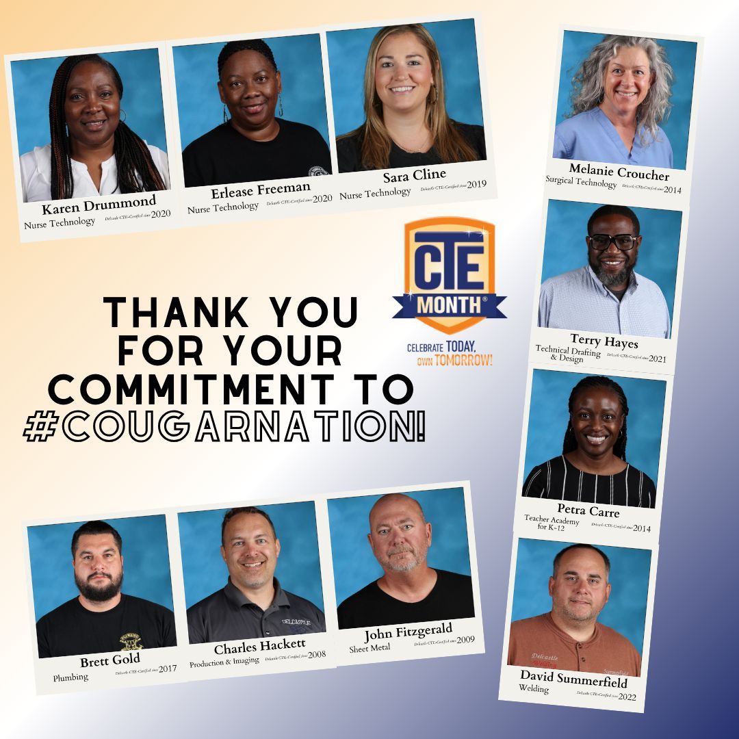 Delcastle LOVES our CTE instructors! We proudly have 33 dedicated career and technical teachers who work with our Cougars every day in our 23 career areas. And, we've been doing world-class CTE instruction for almost 60 years.

#NCCVTworks #CTEMonth