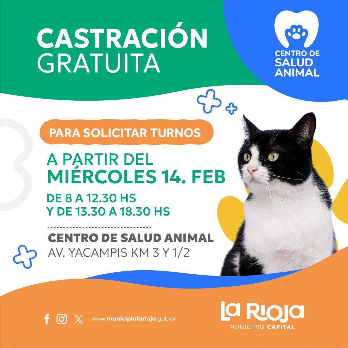 Munilarioja's tweet photo. 𝗖𝗮𝘀𝘁𝗿𝗮𝗰𝗶𝗼𝗻𝗲𝘀 𝗚𝗿𝗮𝘁𝘂𝗶𝘁𝗮𝘀. 🐱🐶

📌 El próximo miércoles 14 de febrero podes solicitar turnos para llevar a tu perro o gato al Centro de Salud Animal, para su esterilización.

🕐 8 a 12:30 hs. y 13:30 a 18:30 hs.

¡Las y los esperamos! 🙌🏼💚 https://t.co/XEO7GGYpaU