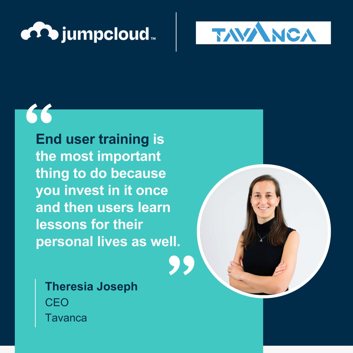 JumpCloud's tweet photo. A new episode of the JumpCloud Partnership Podcast has dropped! 🤯
Theresia Joseph, Tavanca CEO and Founder, explains how JumpCloud simplifies onboarding, saves her team time, and gets users up and running almost instantly.
Listen to the conversation: https://t.co/iSnAPSS7af https://t.co/AH2IgF5w27