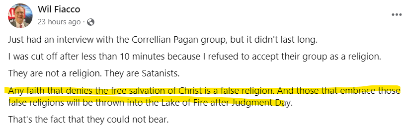 MannyTejeda's tweet photo. @WilFiacco @thewildhunt And you are very welcome for the plug.  As long as we are here, does this statement apply to Jews? Muslims? Hindus?  Buddhists? https://t.co/1CbHa3zEmY