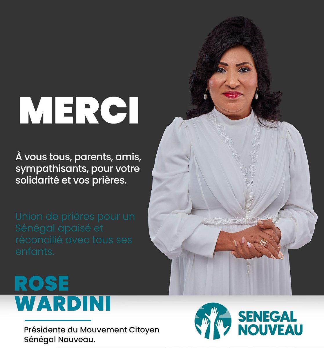 BaySam3's tweet photo. Merci à vous tous, parents, amis, sympathisants, pour votre solidarité et vos prières.
Confrontée en la justice de mon pays, laissons celle-ci faire son travail en toute sérénité.
Dr Rose WARDINI, Présidente du Mouvement Citoyen Sénégal Nouveau. https://t.co/1QwAuvwi61