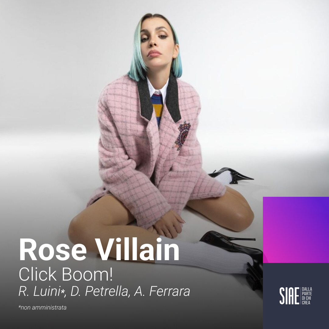 SIAE_Official's tweet photo. #Sanremo2024 : @iamrosevillain sale sul palco di @SanremoRai con la sua “Click Boom!”
Autori: #Luini @davidepetrella_ @prodbysixpm
Editori: #MeNext @SugarMusic_tw #GarageDays @UMPG_IT
#SanremoSIAE #SanremoStories #siae https://t.co/illt2RXm9i