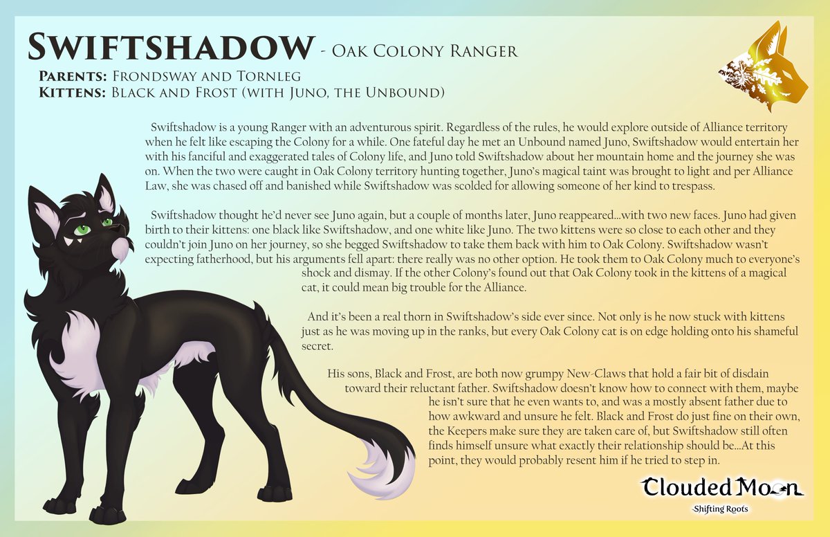 Meet Swiftshadow! Oak Colony Ranger!
Read more about the Clouded Moon cast on the Patreon: patreon.com/starcatstudio