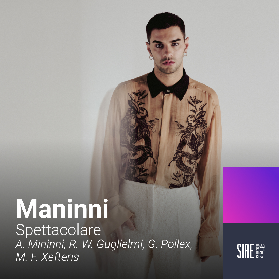 SIAE_Official's tweet photo. #Sanremo2024 : #Maninni sale sul palco di @SanremoRai con la sua “Spettacolare”
Autori: #Mininni #Guglielmi #Pollex #Xefteris
Editori: #Heirloom #StarPointCorporation @WCM_IT #TadiAndBaliMusicPublishing
#SanremoSIAE #SanremoStories #siae https://t.co/8FSdae2cBl