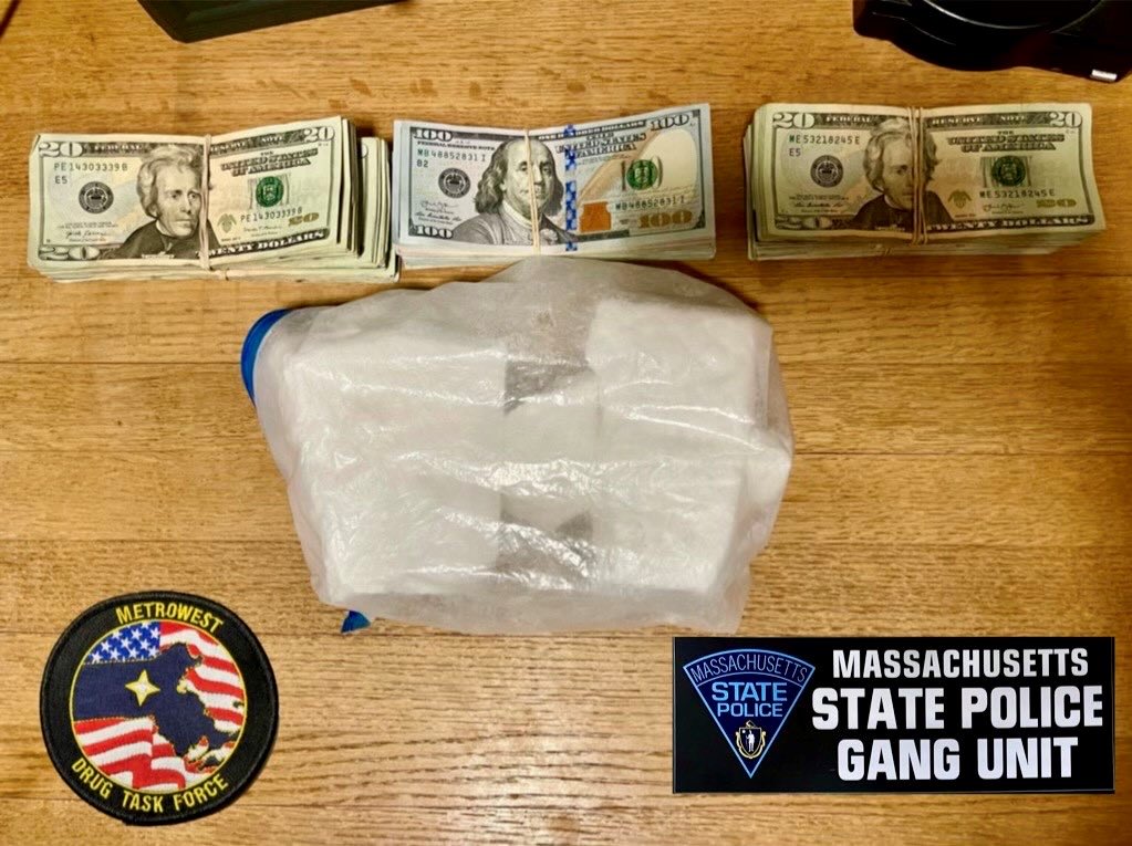 MSP and MWDTF conducted an investigation into an individual suspected of trafficking cocaine.
As a result of the search warrants, approximately 1 kilo of cocaine was seized and ~$20,000.00 in US currency.  One subject was arrested and charged with trafficking cocaine over 200 g.