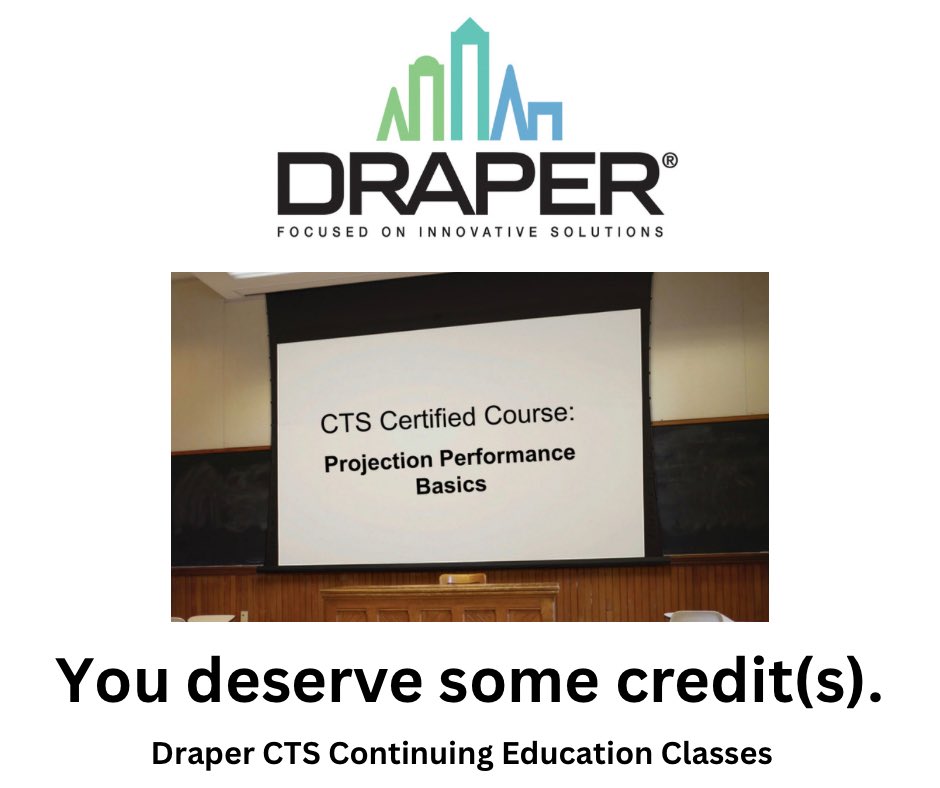 Struggling to find CTS credits? @DraperInc is here to help! is.gd/NZjtUf #DraperProAV #AVIXACTS #continuingeducation #ctscertification #avtweeps #proav #avexperts #wepowerperformance