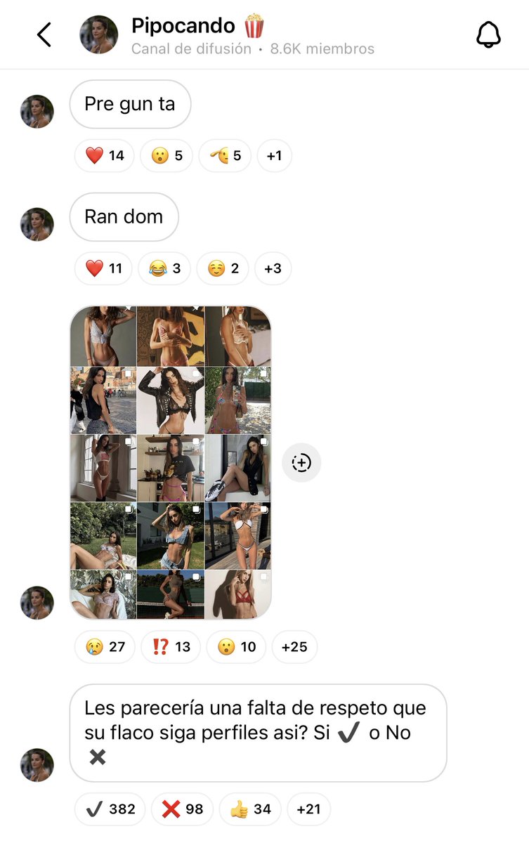 RicLaTorreZ's tweet photo. Fashaddicti le dio unfollow al Morsuá pero antes dejó unos mensajes en su canal de difusión preguntando “por su amiga”  si les parecería una falta de respeto que su flaco siga chicas en bikini y cierra con un “una lloradita y seguimos” 😔👇🏼 https://t.co/bDMP3jsQiv