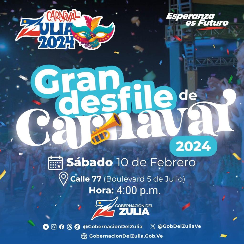 FundaEducagob's tweet photo. 🎭🎪 ¡Zulianos y zulianas, prepárense para vivir una fiesta inolvidable!
El próximo sábado 10 de febrero, los esperamos en el Boulevard 5 de Julio para celebrar el Gran Desfile de Carnaval 2024. https://t.co/5CMj45TgIQ