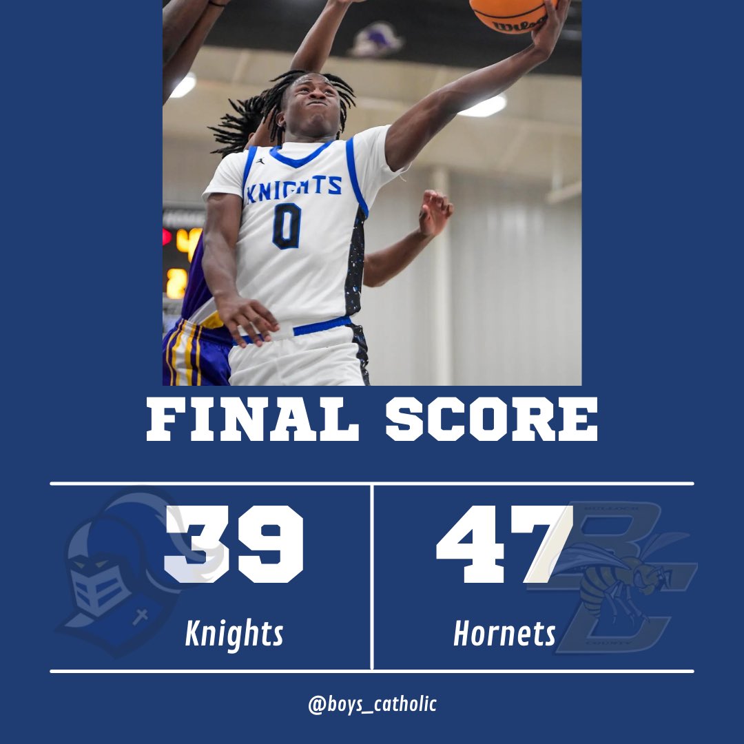 Knights lose 39-47 against Bullock County today in the Semi-Final game of the Area Tournament. The Knights finish the season 10-11(3-3) on the year.

Top Performer 📊
J. Phifer: 16 points 10 rebounds 

#BuiltByCatholic