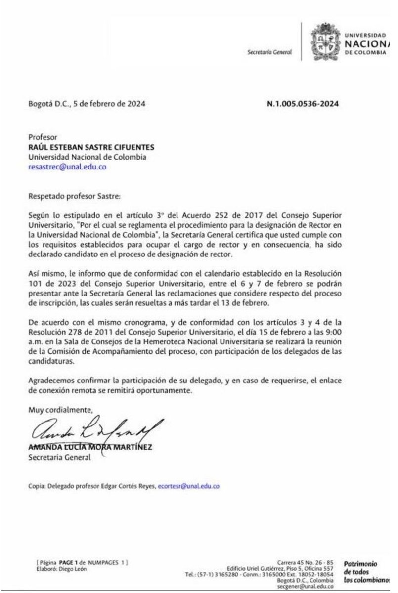 Profesorado, estudiantes, egresados, personal administrativo UN: quiero compartir que tras las validaciones correspondientes la secretaría general
<a href="/UNALOficial/">Universidad Nacional de Colombia</a> me ha declarado candidato oficial a la rectoría UN 2024-2027
Los invito a apoyar la propuesta #UN por la vida