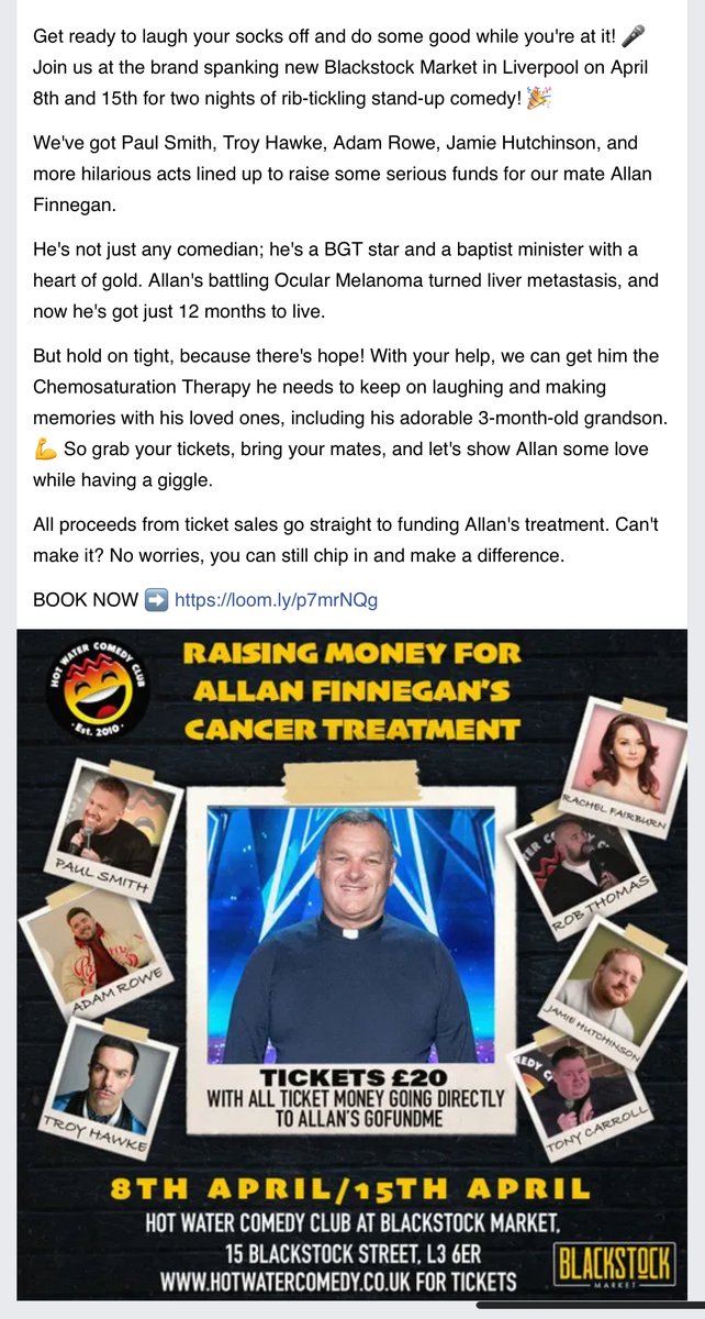 We've got Paul Smith, Troy Hawke, Adam Rowe, Jamie Hutchinson, and more hilarious acts lined up to raise some serious funds for our mate Allan Finnegan.