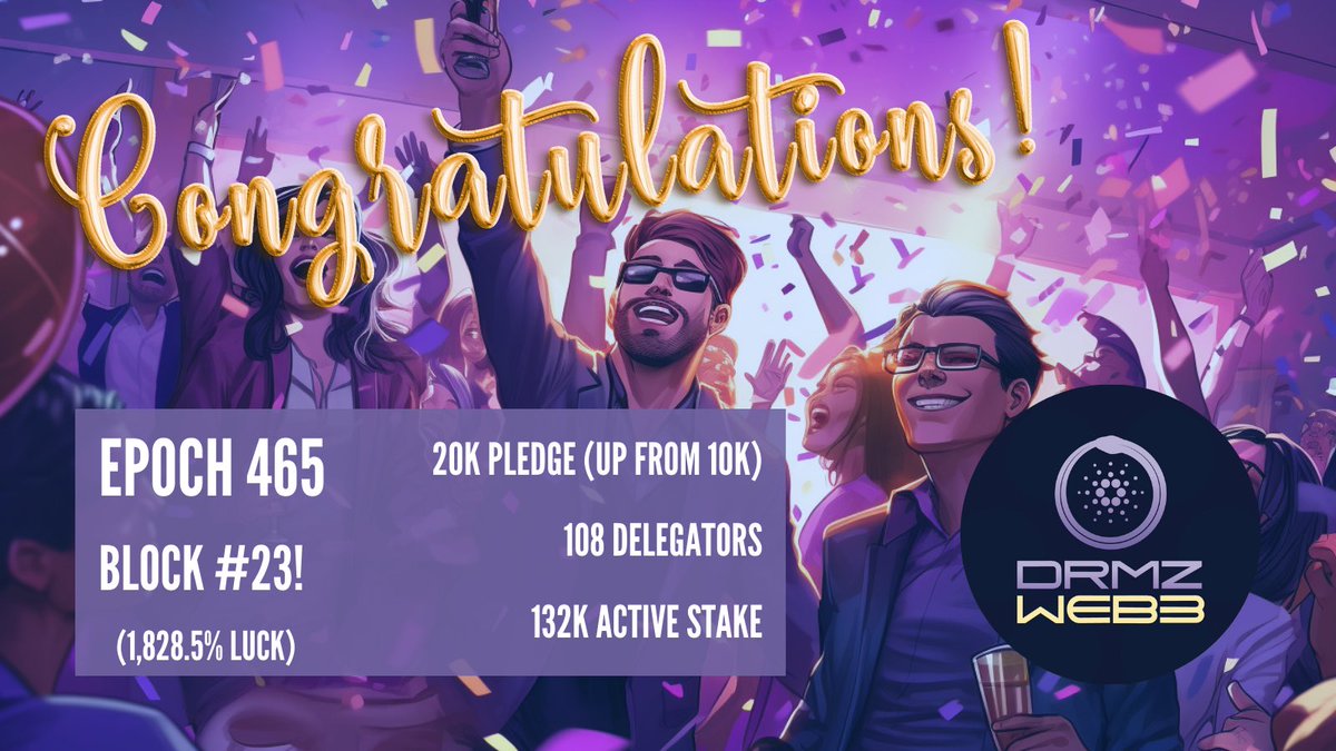 DRMZ_Web3's tweet photo. Happy Tuesday, everyone! Looks like epoch 465 brought us blocks #23 🙌🏽
Congratulations #DRMZteam
Welcome to our new delegators. As always, all love to our OGs and key supporters ❤️🔥
#DRMZ #SPO #Cardano #Block23 https://t.co/fYtfCyR9hB
