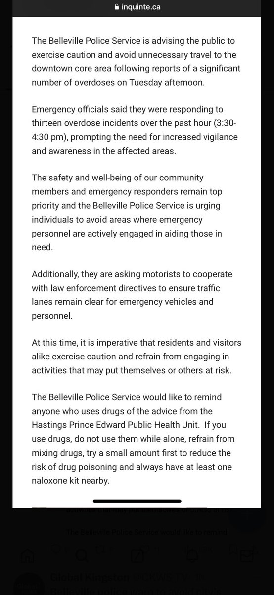 crimegarden's tweet image. Canadian police department warns residents in small town to avoid downtown b/c of opioid crisis. 13 overdoses in one hour in the afternoon.