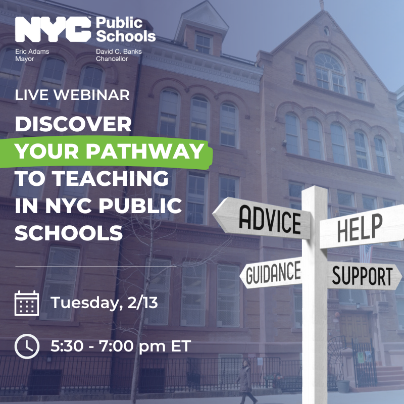 iteachnyc's tweet image. 🛣 Interested in becoming a teacher but unsure which pathway is best for you?

💻 Join our live webinar, Discover Your Pathway to Teaching, next Tuesday, 2/13, at 5:30 pm ET.

➡️ Start your journey today! Register now: bit.ly/pathways-feb13…