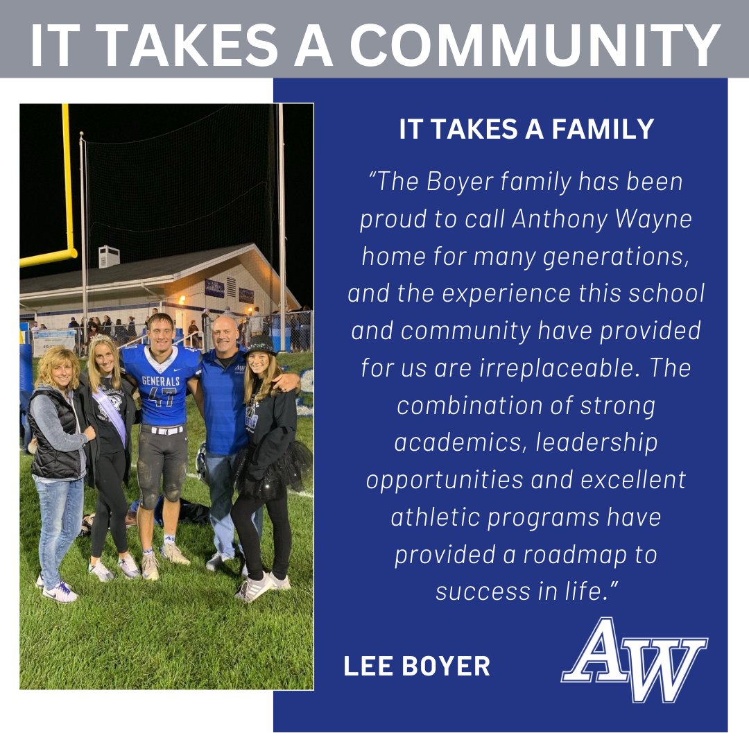 aw4kids's tweet photo. IT TAKES A COMMUNITY AND IT TAKES YOU!
Like the Boyer family, generations of families have proudly called AW home. 

"The teachers, administrators, and coaches of this district were true leaders of young and women. Please vote yes on March 19th so we can continue the excellence." https://t.co/J2LzkjHQH9