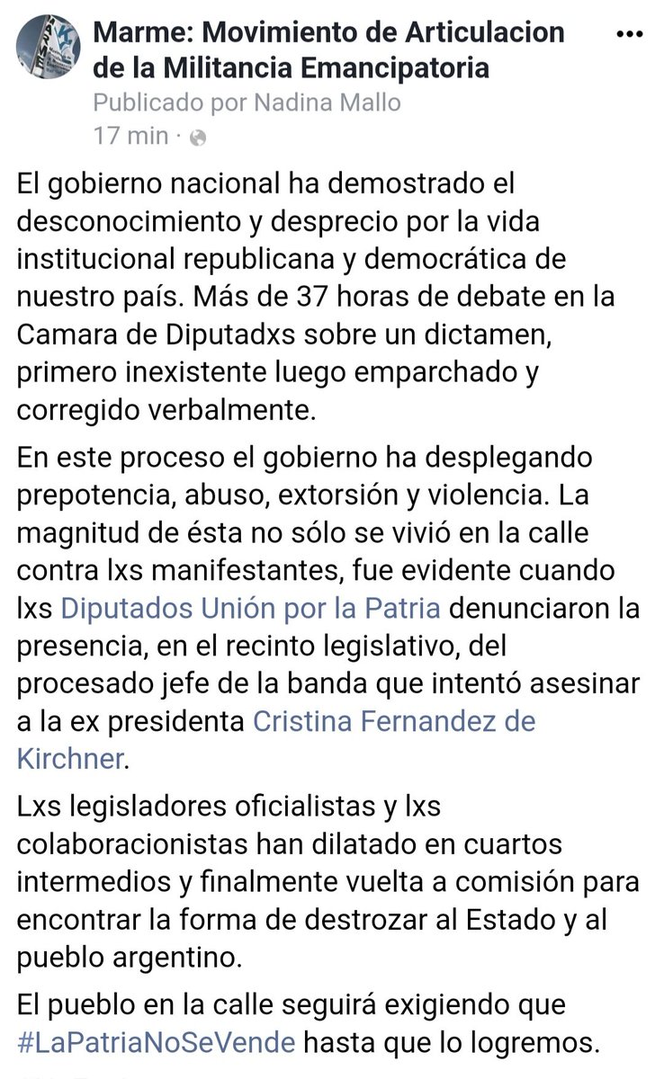 MarmeMovimiento's tweet photo. #NoFueLey
#DefenderALaPatria
#ElPuebloContraLaCasta 
#MileiEsHambre https://t.co/jcyycKPo52