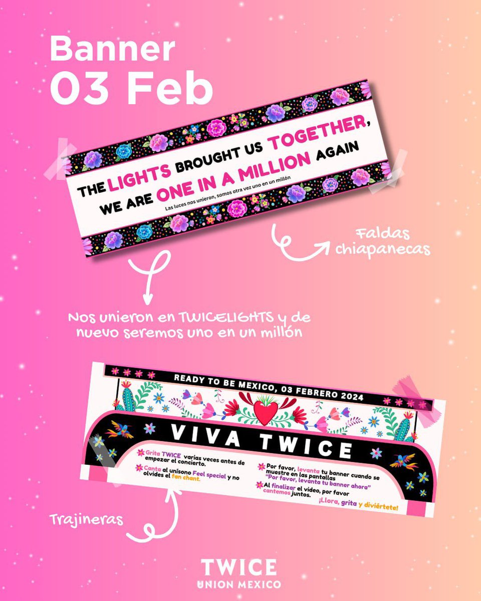 TwiceSupport_MX's tweet photo. [🍭READY TO BE EN MEXICO🇲🇽]
#ReadytobeONCE

ONCE, esperamos hayan disfrutado mucho el concierto y que gracias a #TWICE , vivimos dos noches mágicas en nuestro país. 
Sabemos que no todos pudieron obtenerlo en el foro sol , pero es complicado repartir tantos banners y esperamos mejore esta logística OCESA en un futuro. 🌟

🌟No por ello quitamos el mérito y agradecemos al staff de OCESA por apoyarnos con este trabajo y esperamos la próxima que nos contraten para  apoyarles a repartir los banners 😅

Les traemos el archivo para que lo descarguen y puedan tener en sus casas. E incluso para aquellos #ONCE que no pudieron asistir al concierto.🧾

Si lo imprimes comparte tu foto y si ya lo tienes ¿Dónde lo pusiste? 😎
Banner 02 de febrero
https://t.co/94oJuKHdv1

Banner 03 de febrero
https://t.co/DiDNWFyvJh

#TWICE #Twiceenmexico #Twiceenmexico #TWICE_5TH_WORLD_TOUR_MEXICO #Readytobe_Mexico #ONCE