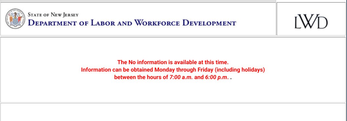 New Jersey department of labor... I hate you. You can only check the status of a claim... During business hours.