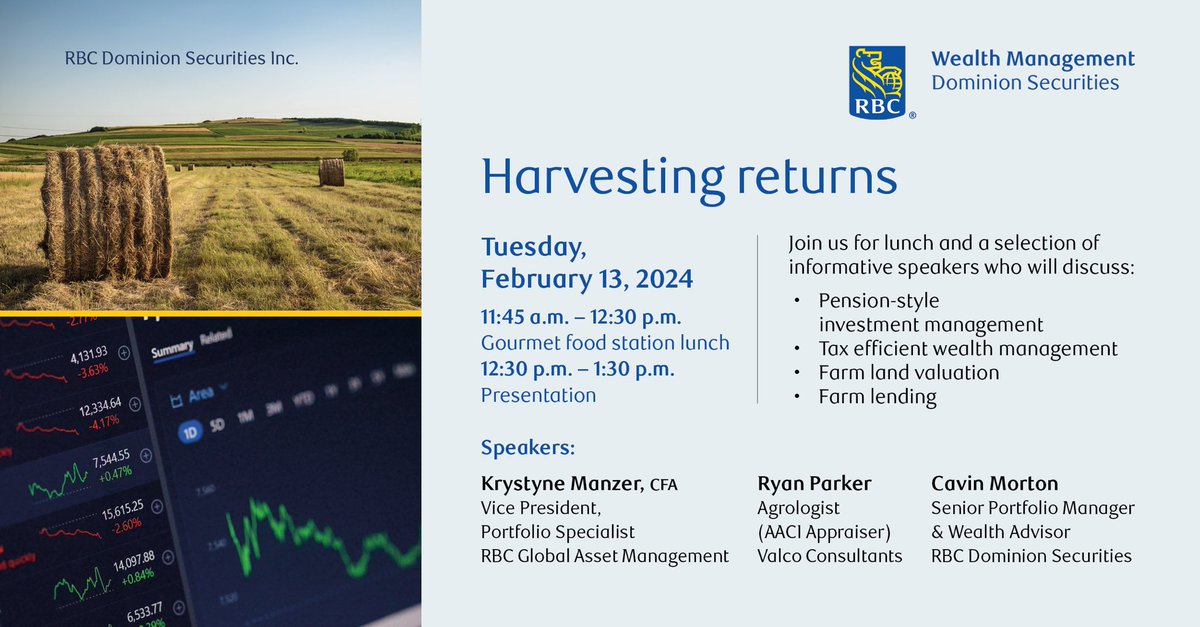 Canada’s Ag Day is quickly approaching! Join us on Feb 13th to enjoy some lunch and hear from some great speakers too. 
RSVP at cooper.leitch@rbc.com or 519-675-2513.