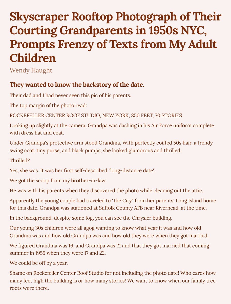 Skyscraper Rooftop Photograph of Their Courting Grandparents in 1950s NYC, Prompts Frenzy of Texts from My Adult Children