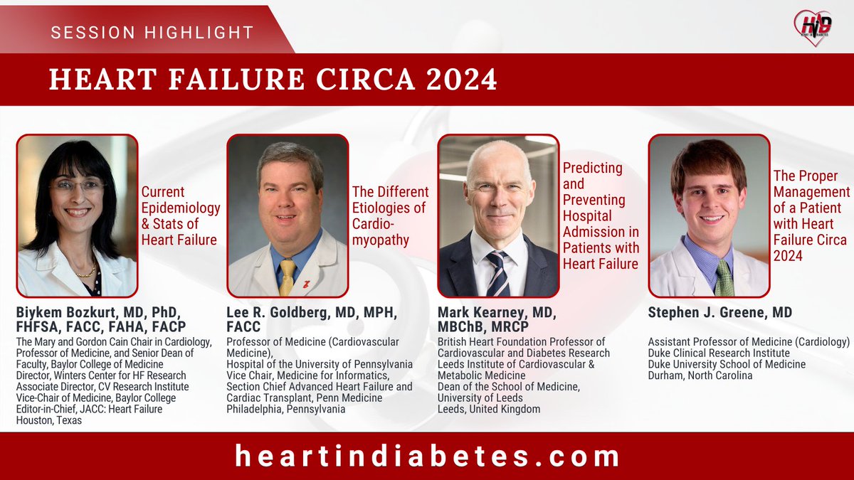 Step into the future of #HeartFailure management at the 8th @HeartinDiabetes! Join @BiykemB, @LeeGoldbergMD8 Goldberg, @MedicineDean, and @SJGreene_md as they delve into current trends, predictive strategies, and optimal management approaches. Earn #CME at heartindiabetes.com/registration
