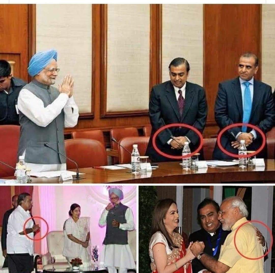 How times have changed . Former PM Dr Manmohan Singh kept industrialists at a distance .
While Narendra Modi literally bows down to please them .

That's the difference between  a Prime Minister and a  Corporate Chowkidar .

#ByeByeModi