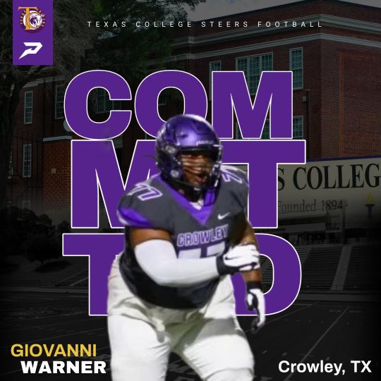 I am Blessed to be 100% Committed to Texas College I would like to thank God, My Family, My Coaches, and my friends who have pushed me and got me here this far let’s rock 🤘🏾💛💜 @CoachATBates @TexasCollege23