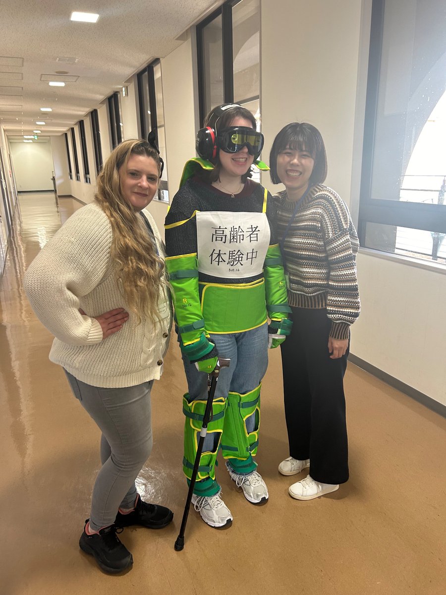 Students taking part in the Elderly experience with gert suits in Japan