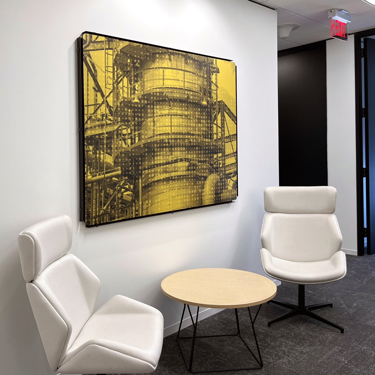 madebyamus's tweet photo. We came up with these art pieces using images of the client’s production plants. Then added custom-designed metal frames to the mix, and the result is quite nice. 

#amus #design #color #texture #industrial #blue #yellow #green #interiors #madebyamus https://t.co/grfoVFRROq