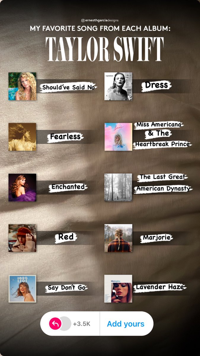 ka12leb's tweet photo. Saw this to do on Instagram and it was entirely too hard to choose!! I forced myself to only pick one song per album 🥵 @taylorswift13 @taylornation13 @TSTheErasTour #TaylorSwift13 #Swiftie https://t.co/efR0oBY5HO