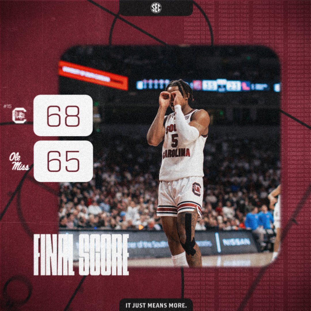 SEC's tweet photo. Win No. 2️⃣0️⃣ 👀

No. 15 @GamecockMBB holds off the Ole Miss comeback to secure a 20-win season for the first time since 2016-17! ...that was a pretty good year 🤔

#SECMBB