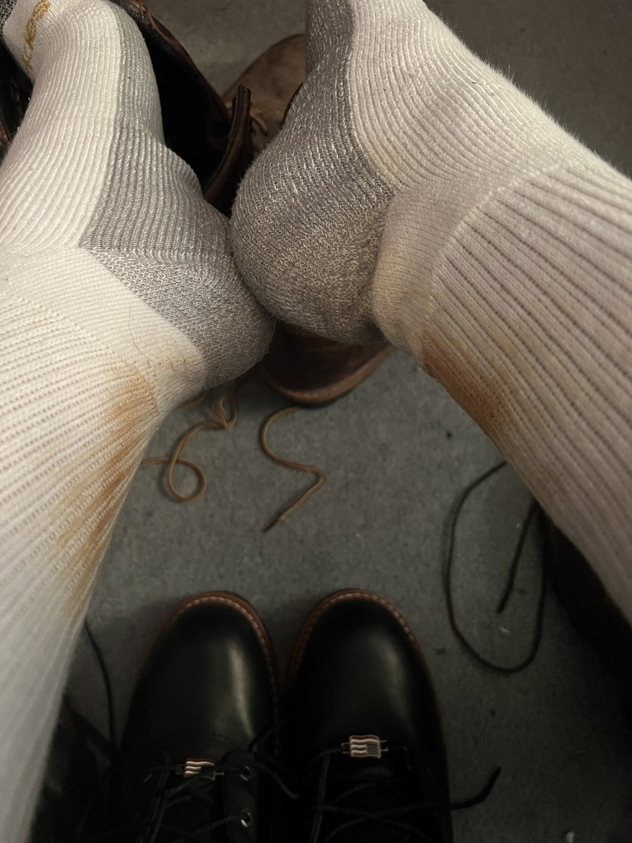Size 14 Redwing logger boots with some cum in them, leaves stains on the socks when I wear em. They smell fucking great!